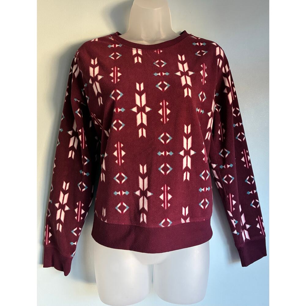 Eddie Bauer Fleece Top Sweater Crew Neck Medium Aztec Print